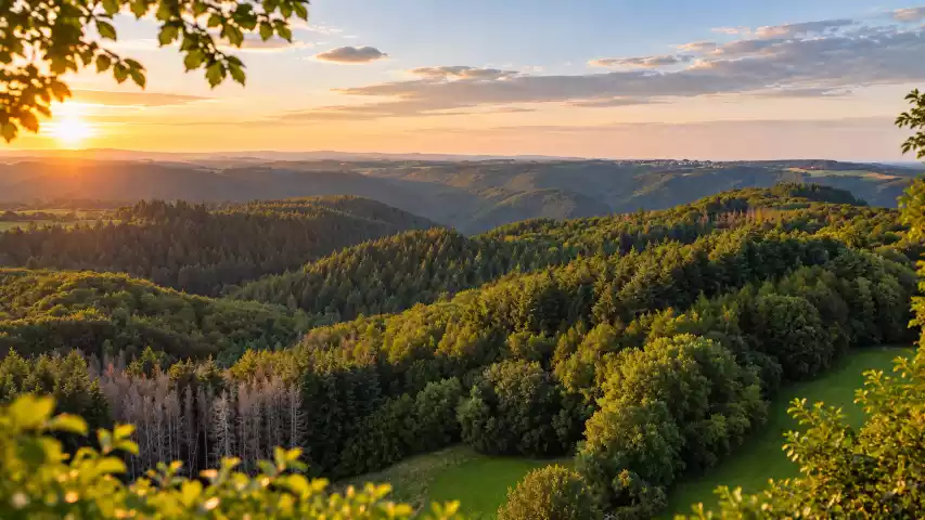Uitzicht over de Vulkaaneifel vanuit Im Eifel HET Wielersport Hotel
